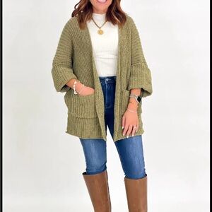 Olive Green Women's Sweater Cardigan